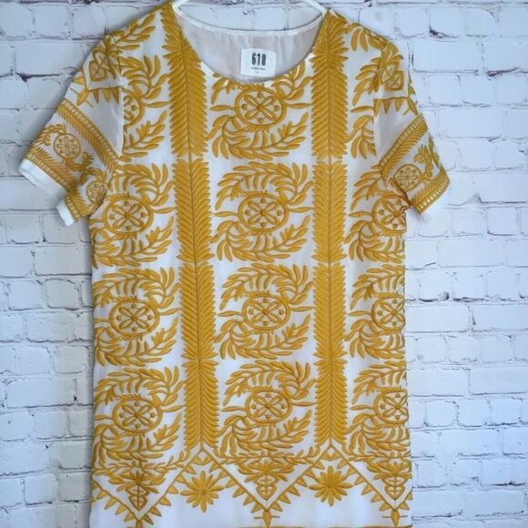 618 Six One Eight Embroidered Lined Short Sleeve Shift Tunic Dress Women Size M - Picture 1 of 11